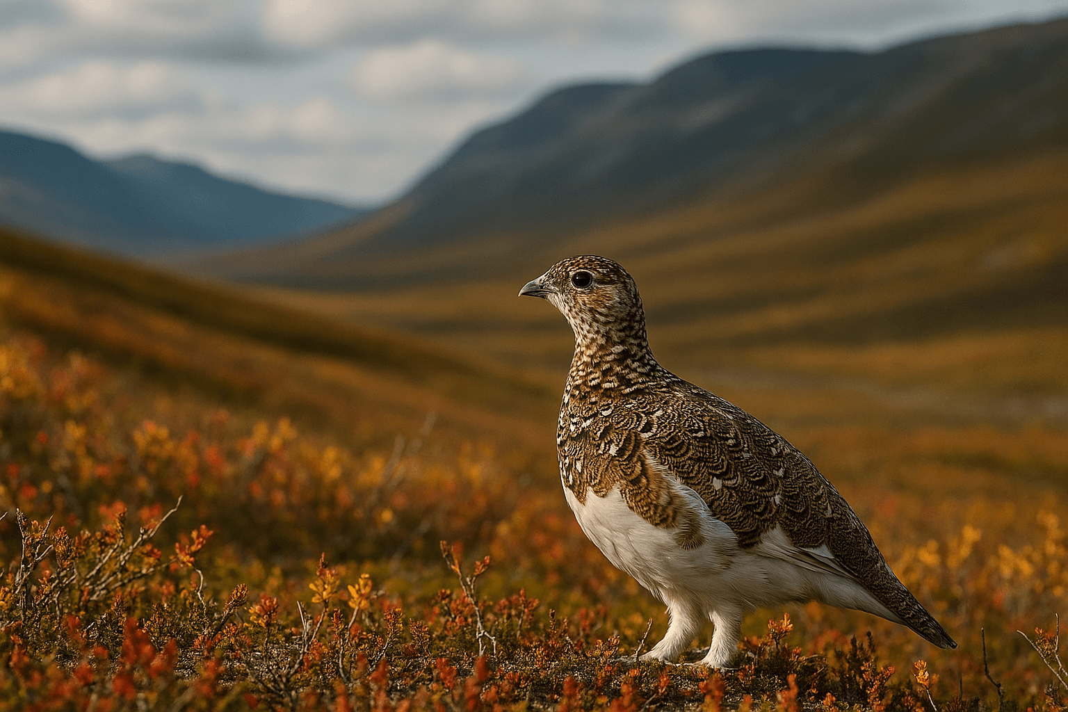 Willow ptarmigan in Swedish Lapland mountains